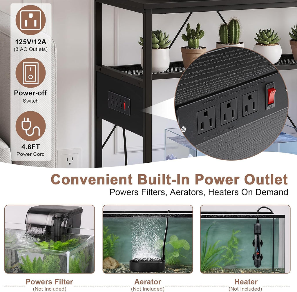 55-75 Gallon Fish Tank Stand with Power Outlets, Metal Aquarium Stand