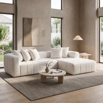 108" Tufted Boucle Cloud Boneless Sectional Sofa, Right Chaise, White