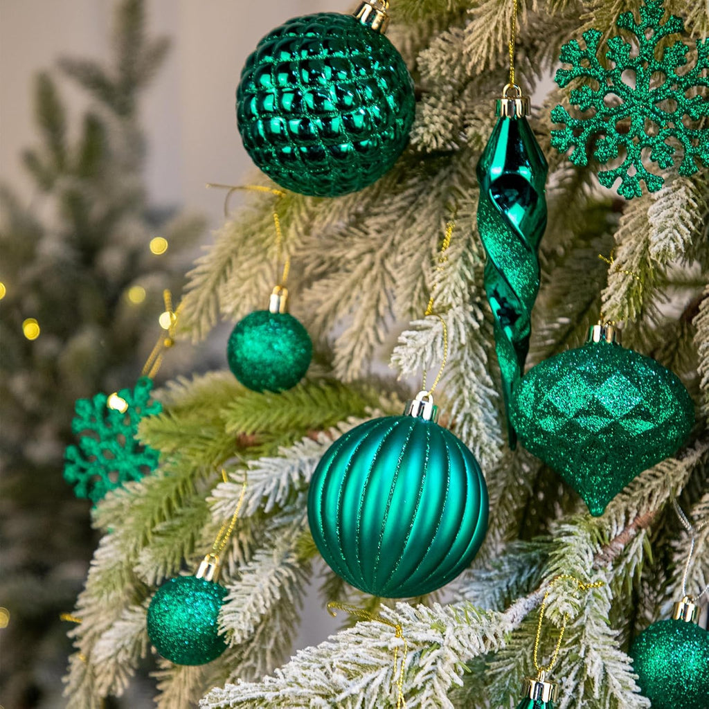 Christmas Tree Ornaments Set with Shatterproof Balls Icicle Snowflake Hanging Ornaments Farmhouse Christmas - Set of 50