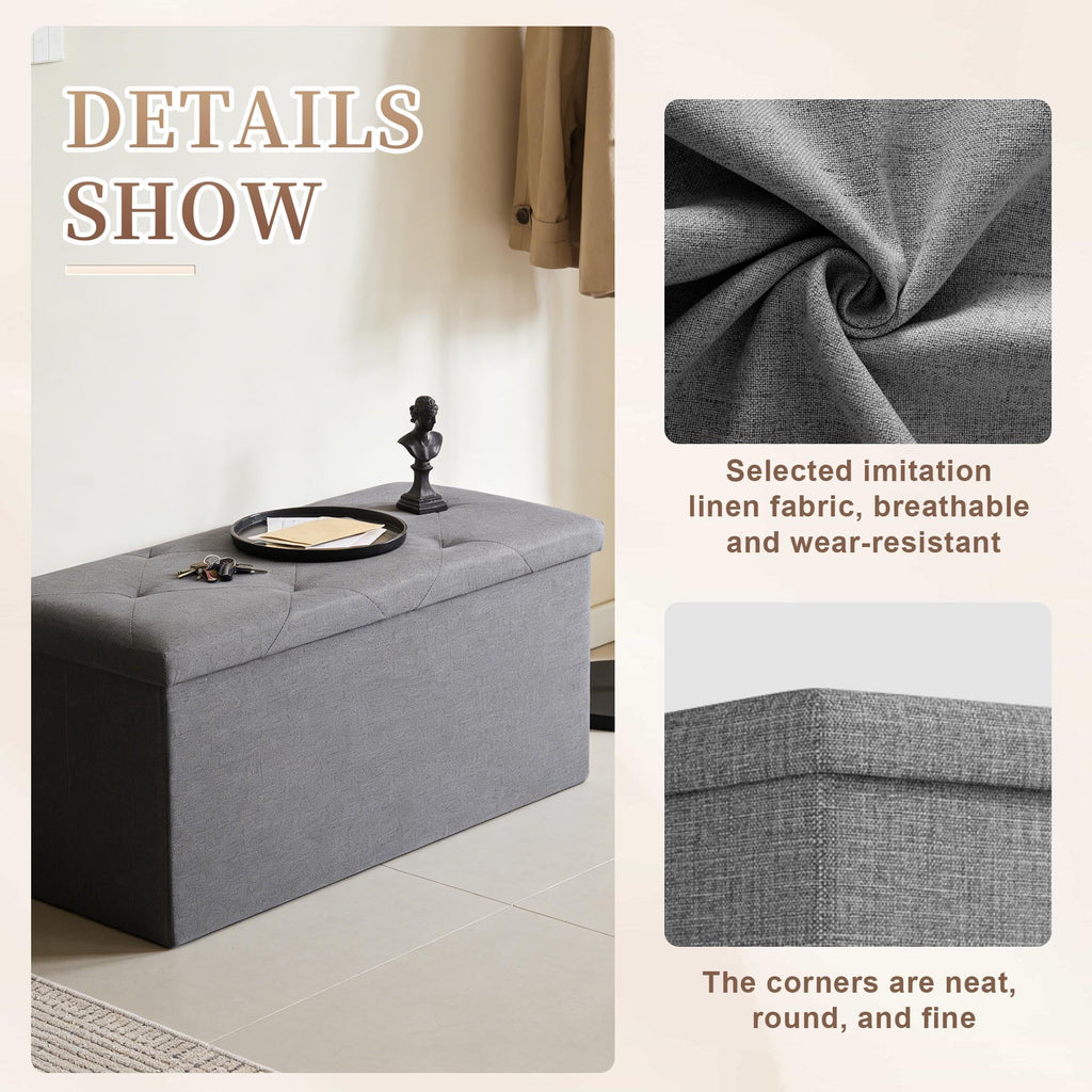 43 Inches Ottoman with Storage, Folding Storage Ottoman Bench Set, Storage Chest, Support, Grey