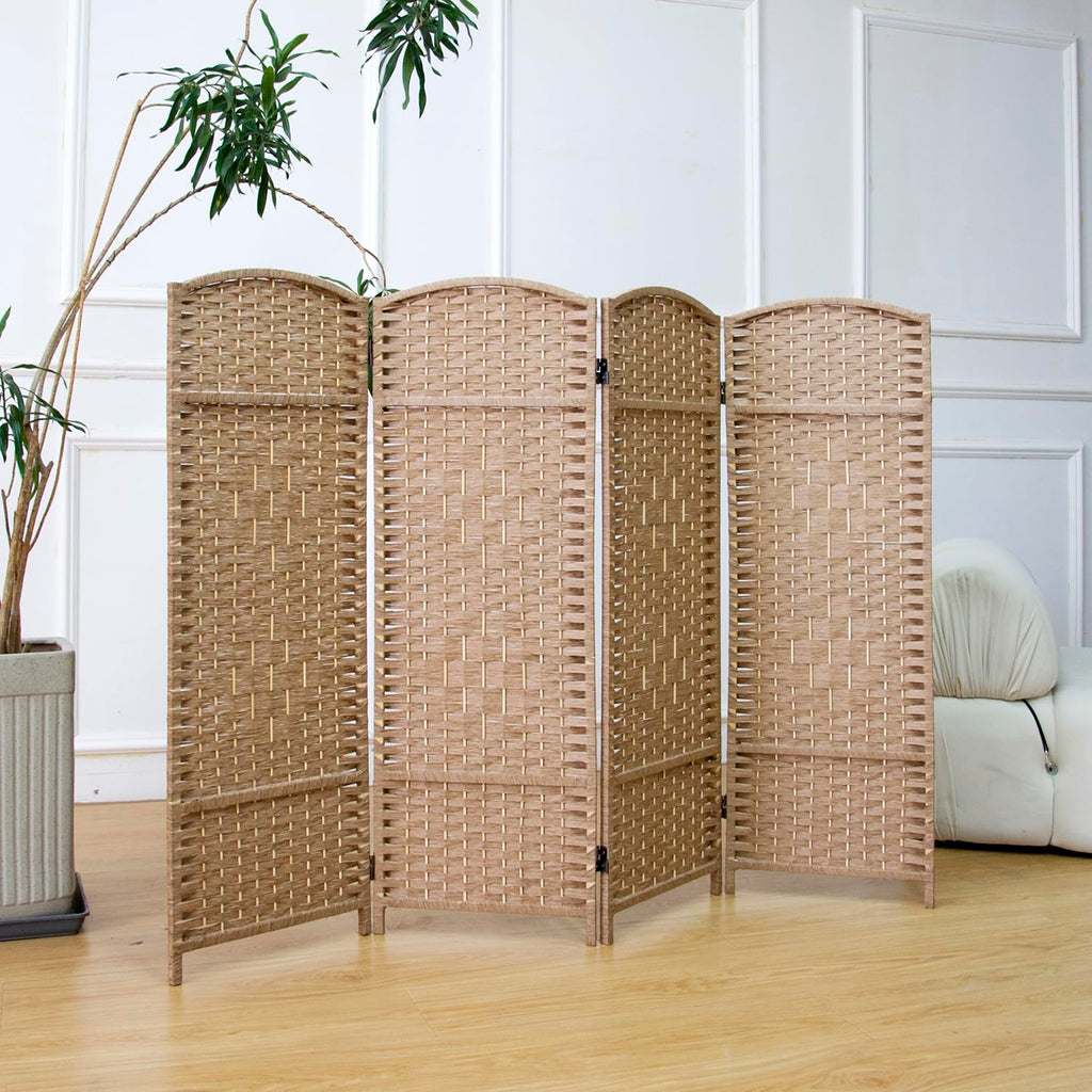 4 Panel Rattan Divider Short Room Partition Screen, Double Sided Folding Divider for Room Separation, Light Brown, 47.2"