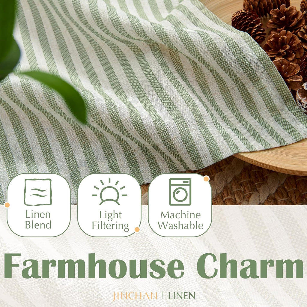 Striped Linen Kitchen Curtains 24 Inches Length Tier Curtains Farmhouse Modern Cafe Style Small Window Treatments