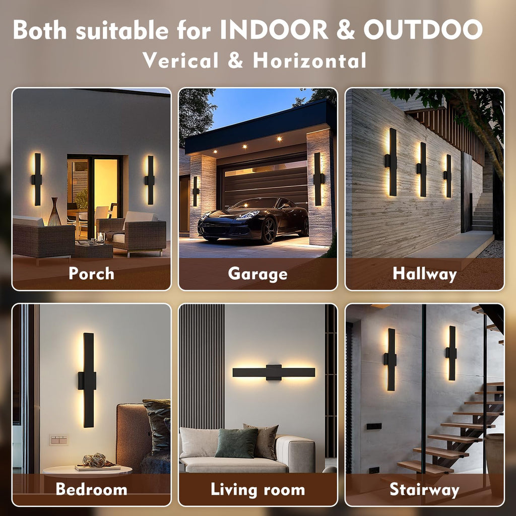 23.6inch Long Outdoor Modern LED Wall Light, 24W Warm White 120V Wall Mount Lighting Fixture Black Wall Lights Porch