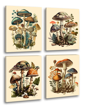 Vintage Mushroom Wall Decor Aesthetic Posters, Framed Fungus Wall Art Print