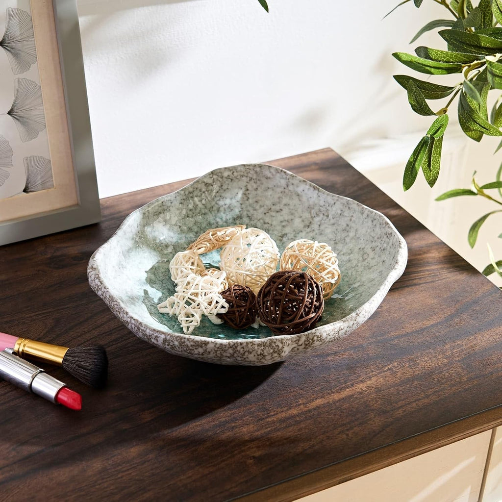 Ceramic Decorative Dish, 10 inch Dark Blue | Irregular-Edge Stoneware, Centerpiece Dish, Handcrafted, Multi-Purpose