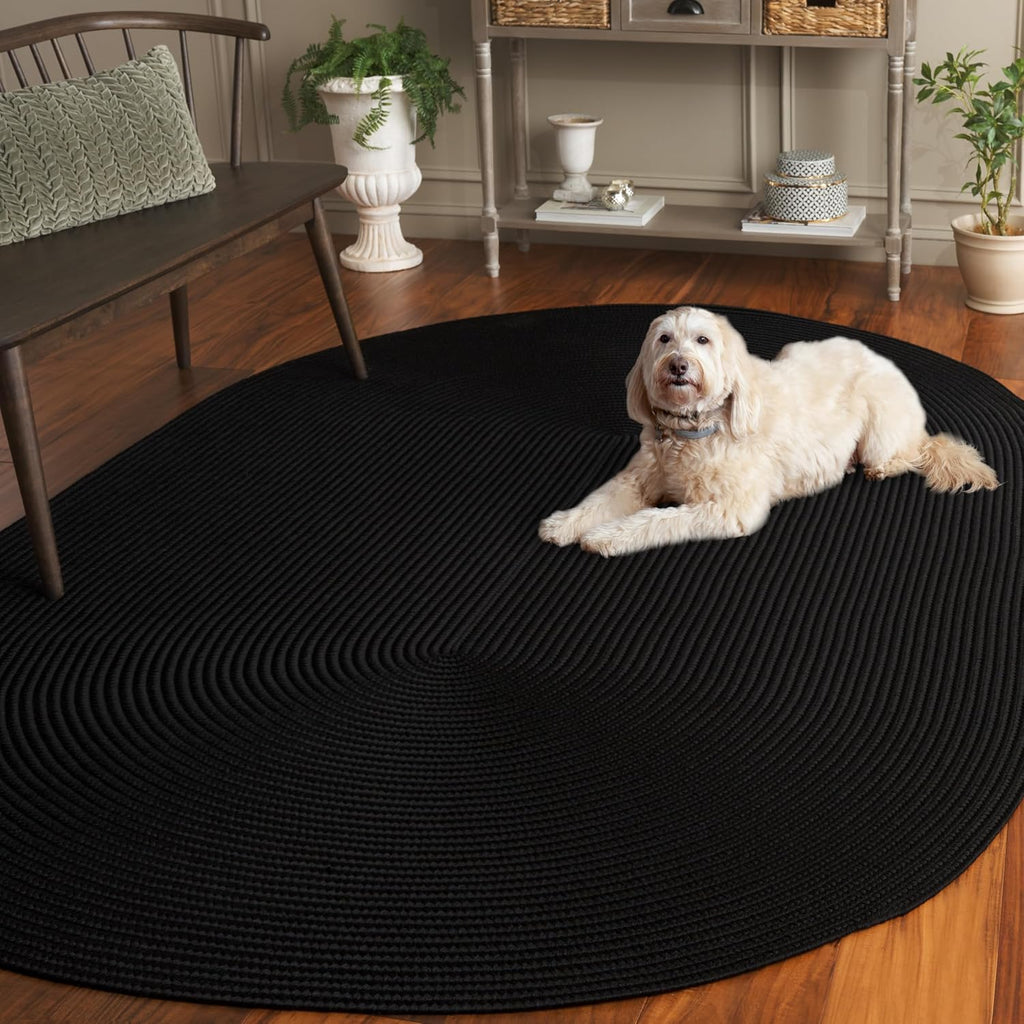 Braided Indoor/Outdoor Washable Oval Rug, Black BRD315Z