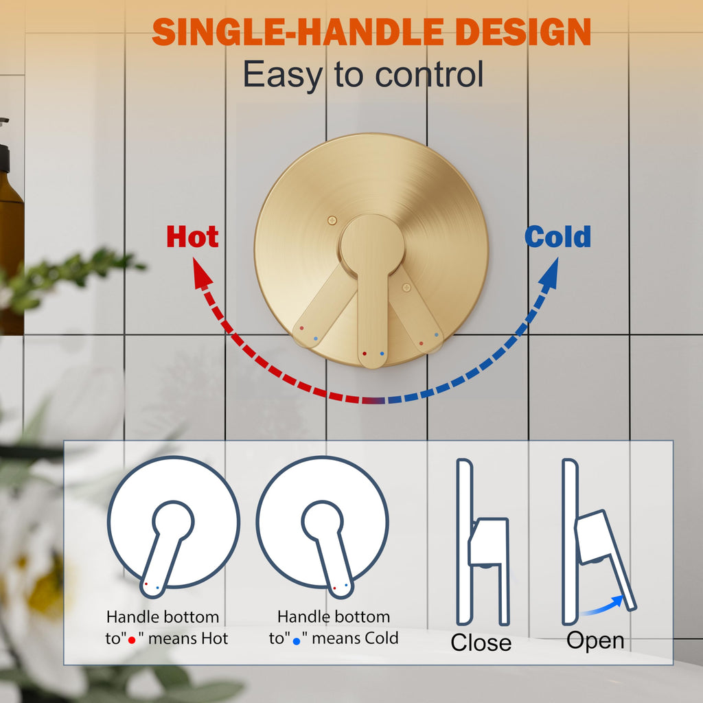 Tub Shower Faucet Set, 8" Rain Shower Head & Spout, Brushed Gold