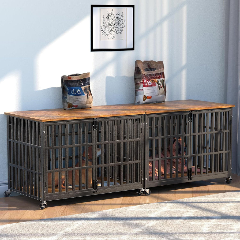 48 Inch Dog Crate Furniture, Heavy Duty Wooden Dog Kennel for Large Dogs, Chew Proof & Escape-Proof Indoor Dog Cage