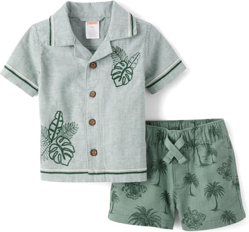 Baby Boys' And Newborn Linen Short Sleeve Shirt and Shorts,2 Piece Outfit