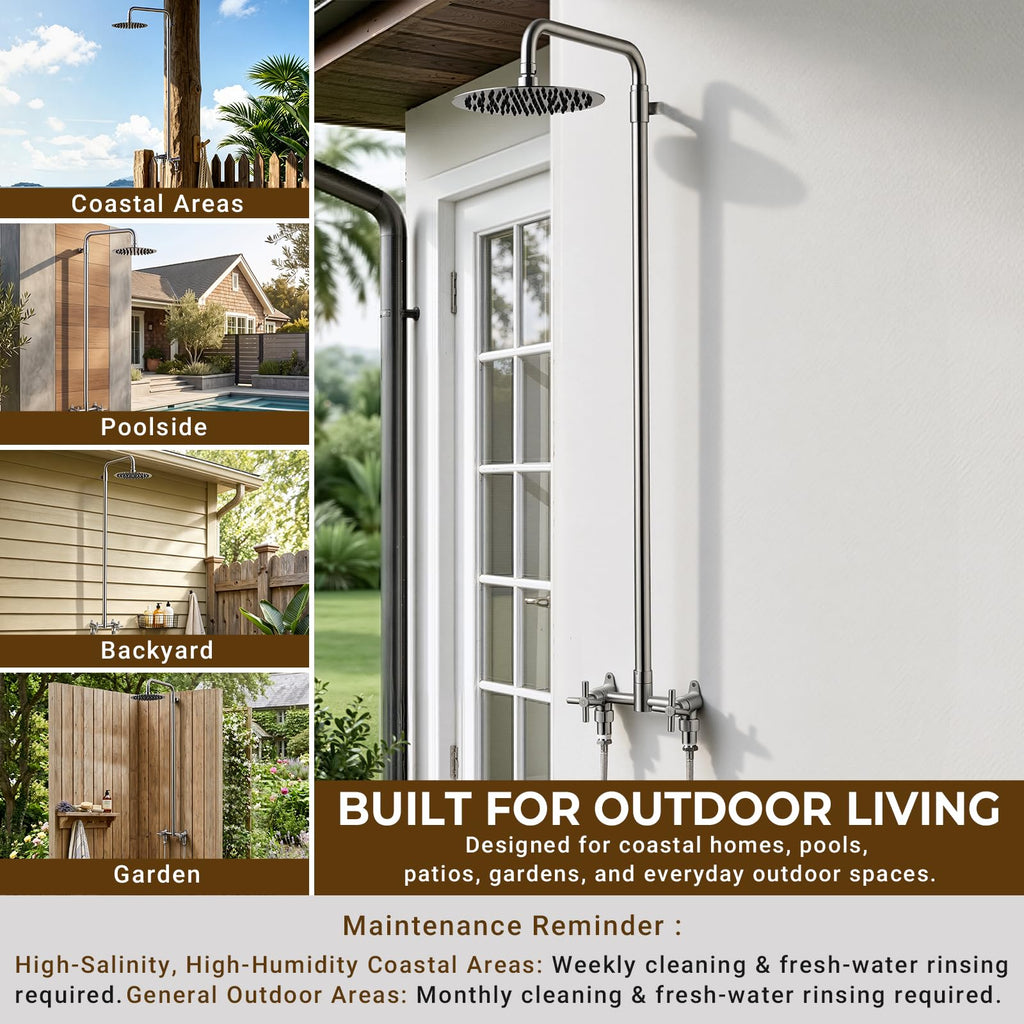 316 Marine-Grade Stainless Steel Wall-Mount Outdoor Shower Kit
