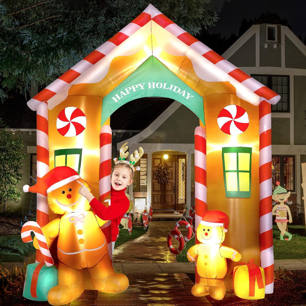 9.97ft Christmas Gingerbread Arch Outdoor Inflatable with LED Light