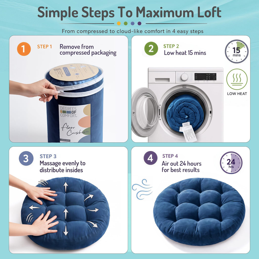 Round Meditation Cushion, Large Floor Pillow for Adults, 22 Inch Navy
