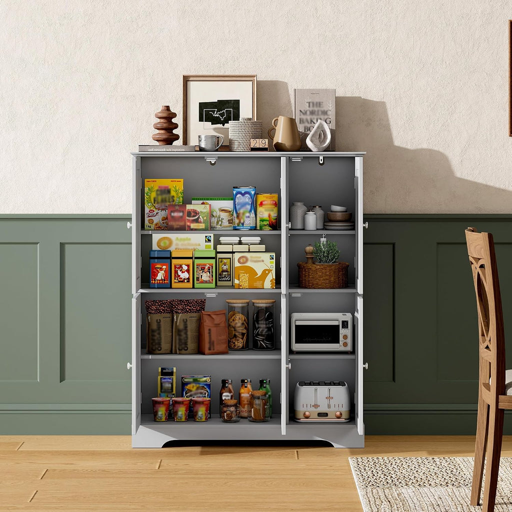 Bathroom Floor Cabinet with 6 Doors and Adjustable Shelves | Modern Bathroom Storage Cabinet, Freestanding Cupboard