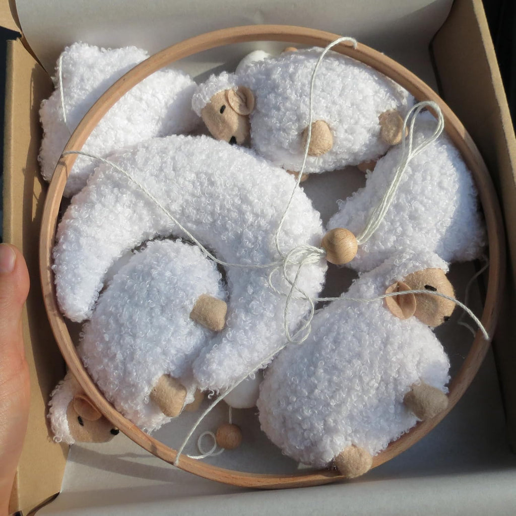 Sheep Baby Mobile for Crib, Cloud Baby Crib Mobile for Girls & Boys, Neutral Crib Toys Hanging, Lamb Baby Mobile