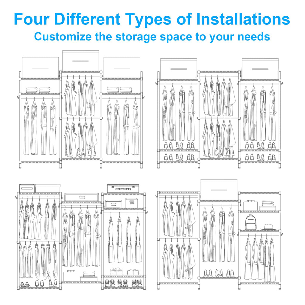 E13C Max Heavy Duty Closet Organizer System, Freestanding Clothing Racks for Hanging Clothes, Adjustable Garment Rack