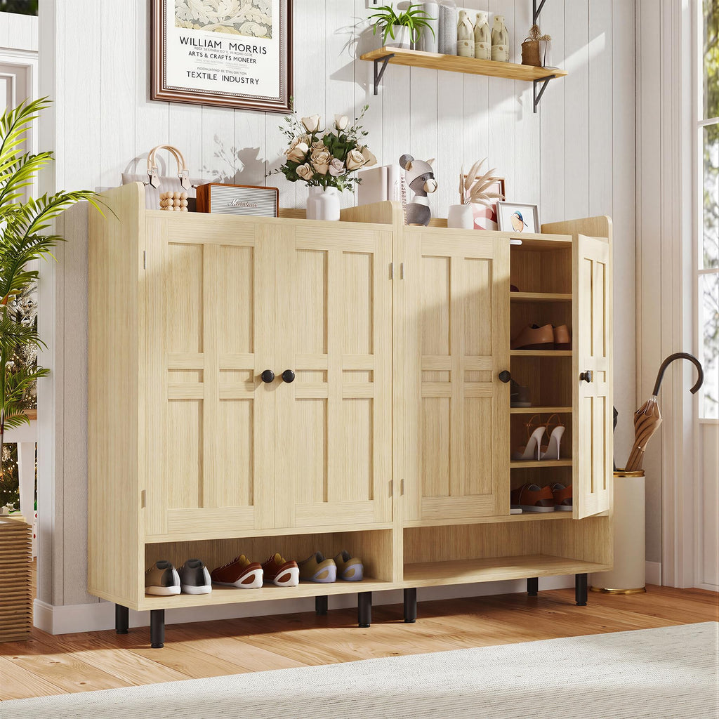 Farmhouse Shoe Cabinet with Doors, 6-Tier Wooden Shoe Organizer with Adjustable Shelves, Entryway Storage Cabinet