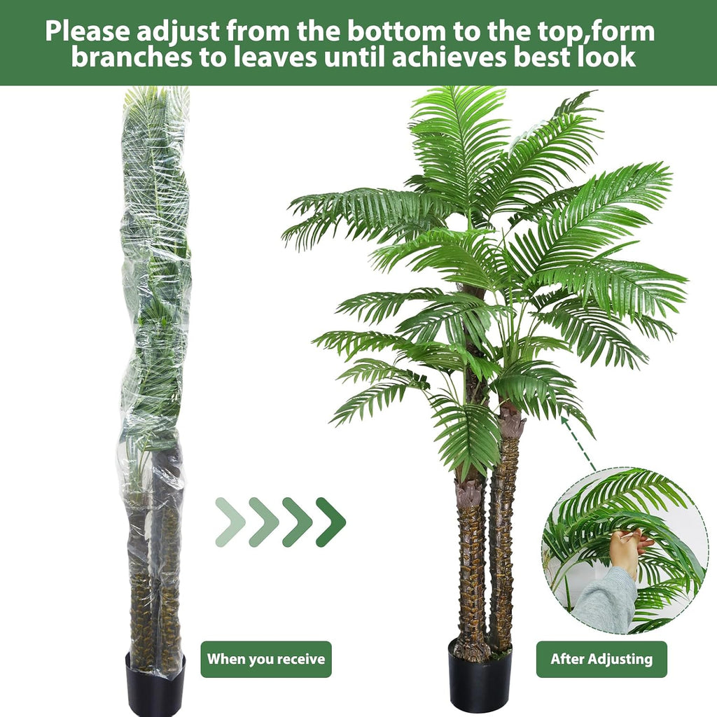 Artificial Phoenix Palm Tree,8FT Pre Potted Faux Greenery Plant, Outdoor Indoor Large Faux Coconut Silk Palm Plants