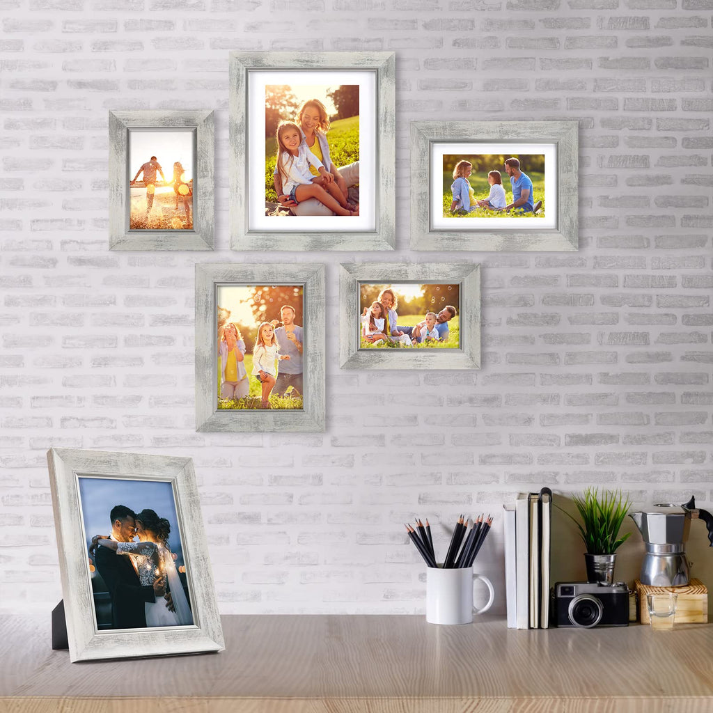 5x7 Picture Frames Set of 4, Rustic Retro Photo Frame(White)