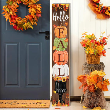 Fall Porch Sign, Hello Pumkpkin Sign for Front Porch, 3 Pumpkins Wooden Sign Yard, Vertical Wood Sign Standing Front