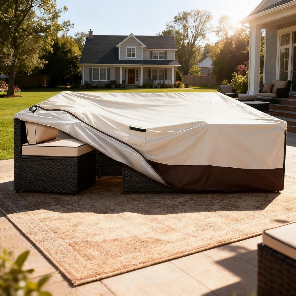 Waterproof Outdoor Patio Furniture Covers,126"L x 63"W x 28"H,Beige | Heavy-Duty Fabric, Fits 5-8 Piece Outdoor