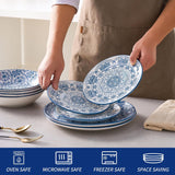 Porcelain Dinnerware Sets Service for 4, 12 pcs Hand drawn Plates and Bowls Sets, Handmade Ceramic Dish Set