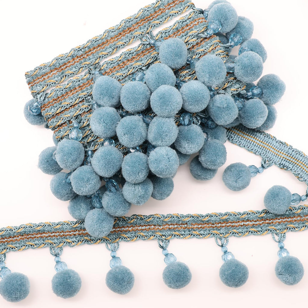 2inch Width Pom Pom Trim Ball Fringe Ribbon DIY Sewing Lace Accessory for Clothing Curtain Pillow Accessory - 4 Yards