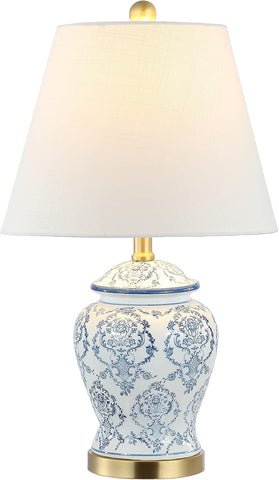 22.25" Blue/White Chinoiserie Ceramic Urn Table Lamp, Traditional Classic Nightstand Lamp Bedroom, W