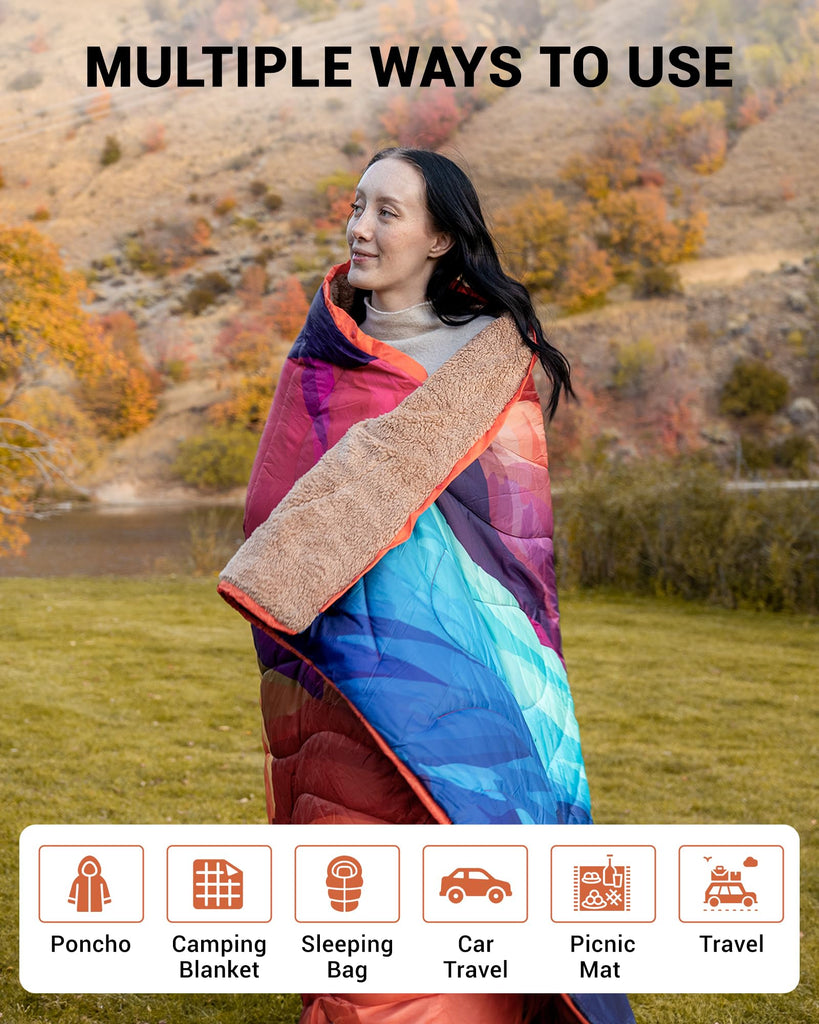 Large Camping Blanket with Sherpa Lining, Peak 79"x 57"