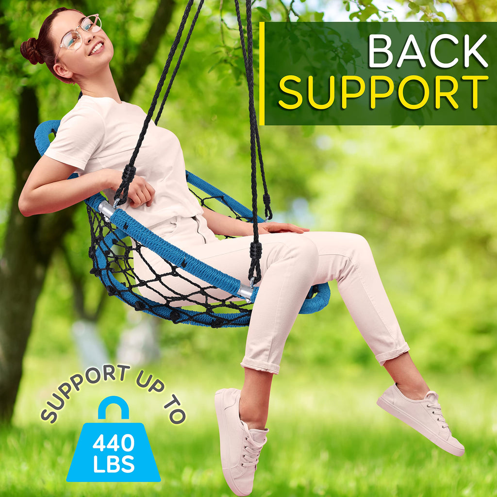 Hanging Netted Seat Swing - 35.5" Diameter Kids Indoor Outdoor Round Circle Saucer for Trees or Sets - All-Season UV