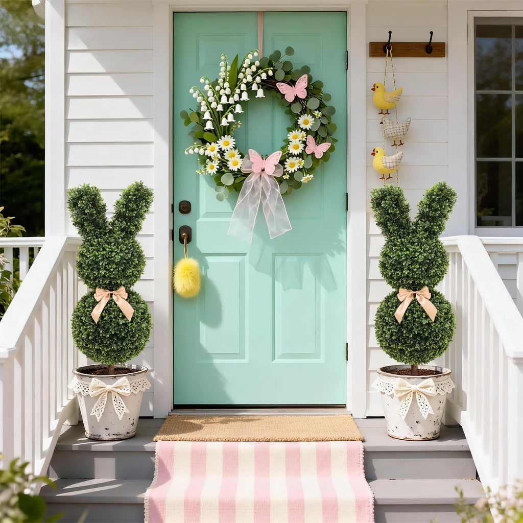 Easter Bunny Topiary, 3 Ft Artificial Bunny Topiary Outdoor, Rabbit Boxwood Topiary for Easter Porch Decor Home Yard