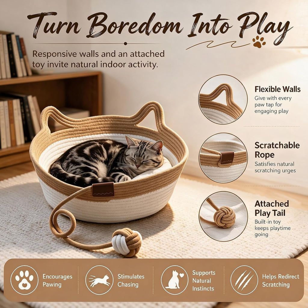 Handwoven Cotton Rope Cat Bed Basket