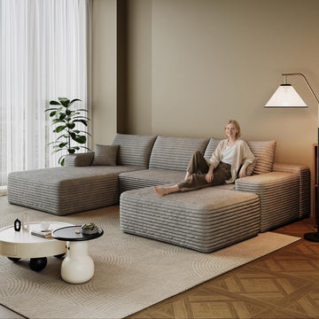 107.7" Boneless Sectional Couch Modern Modular U - Shape Corduroy Upholstered Sofa - Deep Seat with Chaise and