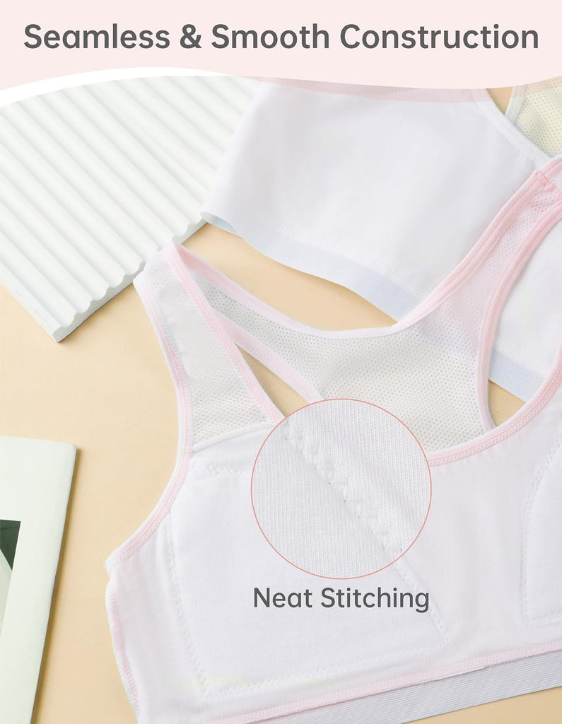 Soft Cotton Seamless Training Bras for Girls with Sewn Padding