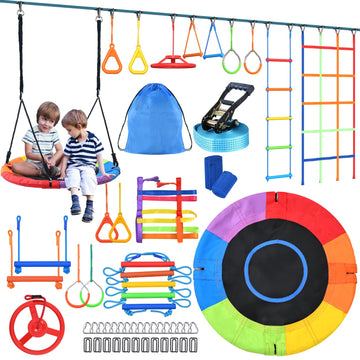 50 ft Ninja Warrior Obstacle Course Swing Set for Kids Outside