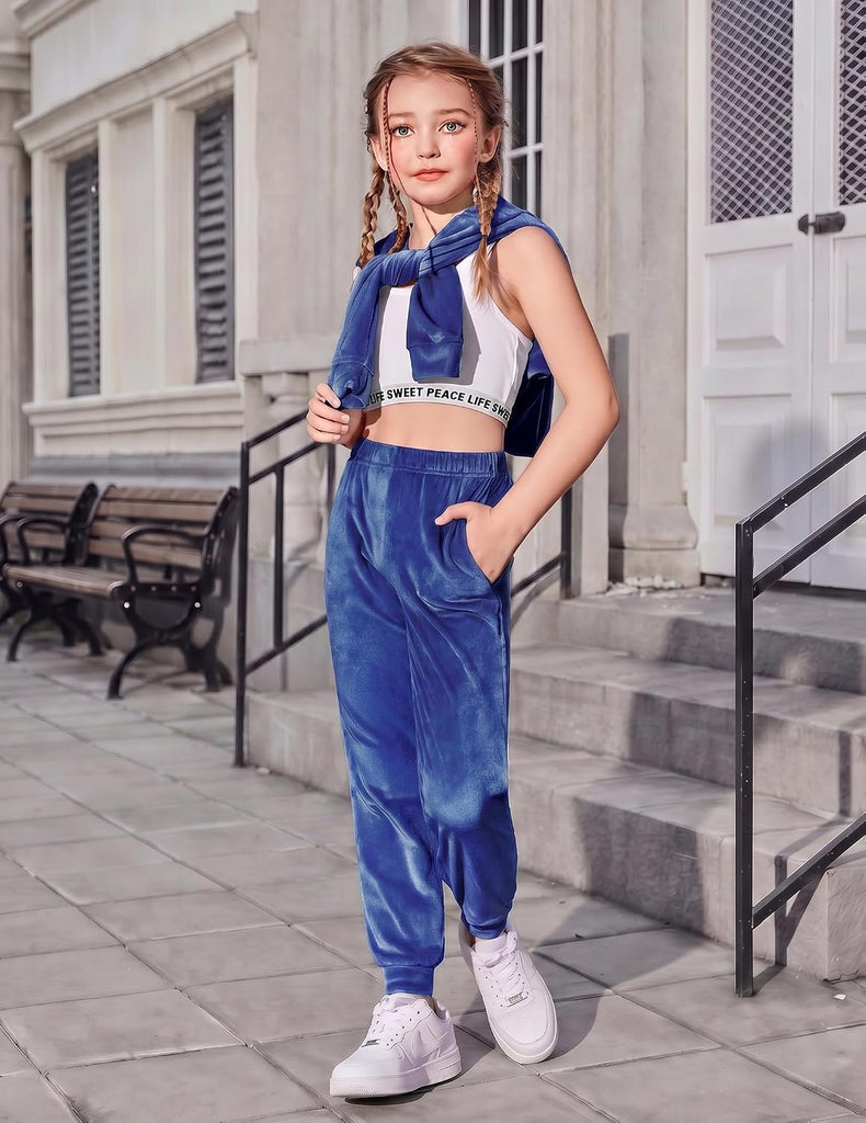 Girls Velour Tracksuits 2 Pieces Outfits Hoodies and Sweatpants
