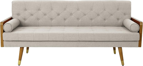 Aidan Mid Century Modern Tufted Fabric Sofa, Beige