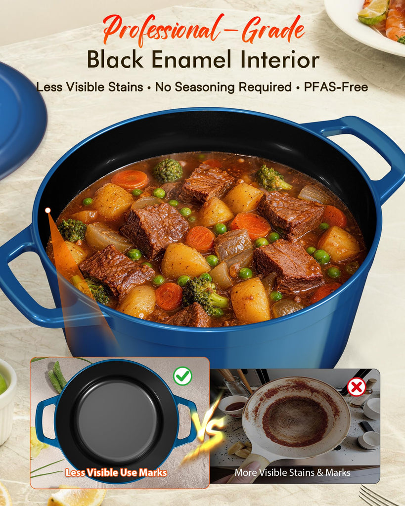 6 Qt PFAS-Free Enameled Cast Iron Dutch Oven Pot with Lid, Santorini