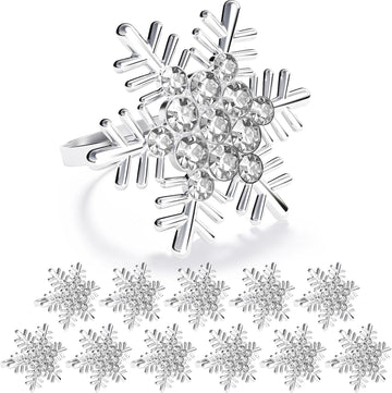 Christmas Silver Snowflake Napkin Rings, Napkins Ring for Dinning Table - Rustic Dinner Tables Decoration - Set of 12