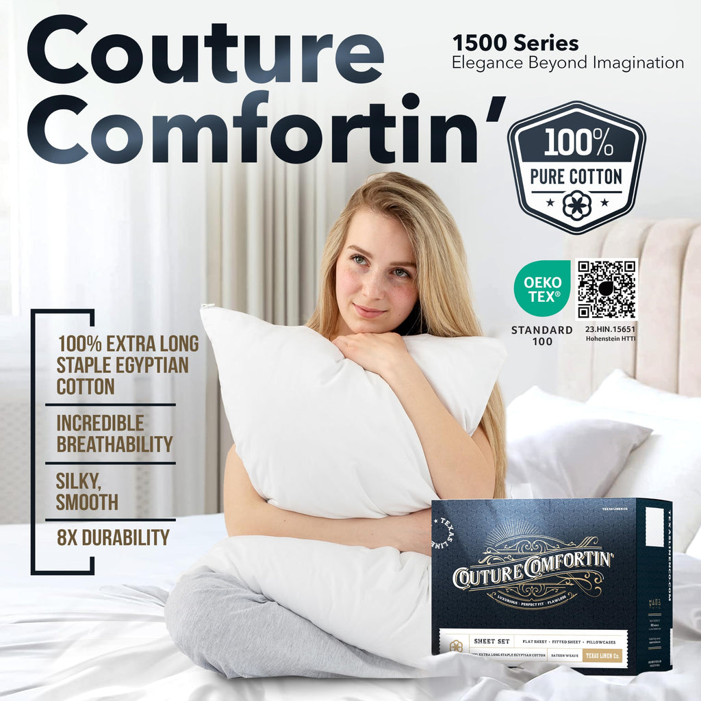 1500 Series Egyptian Cotton Sheets King Size, White Stripe