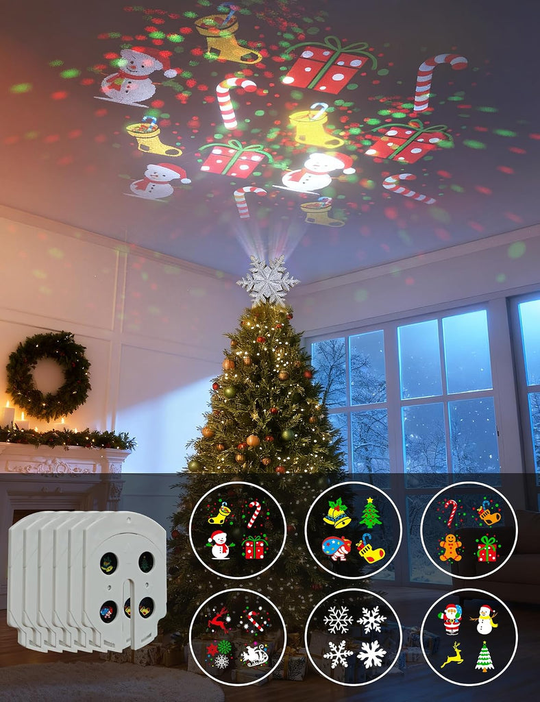 Christmas Tree Topper with 6 Rotating Projection Patterns, Silver