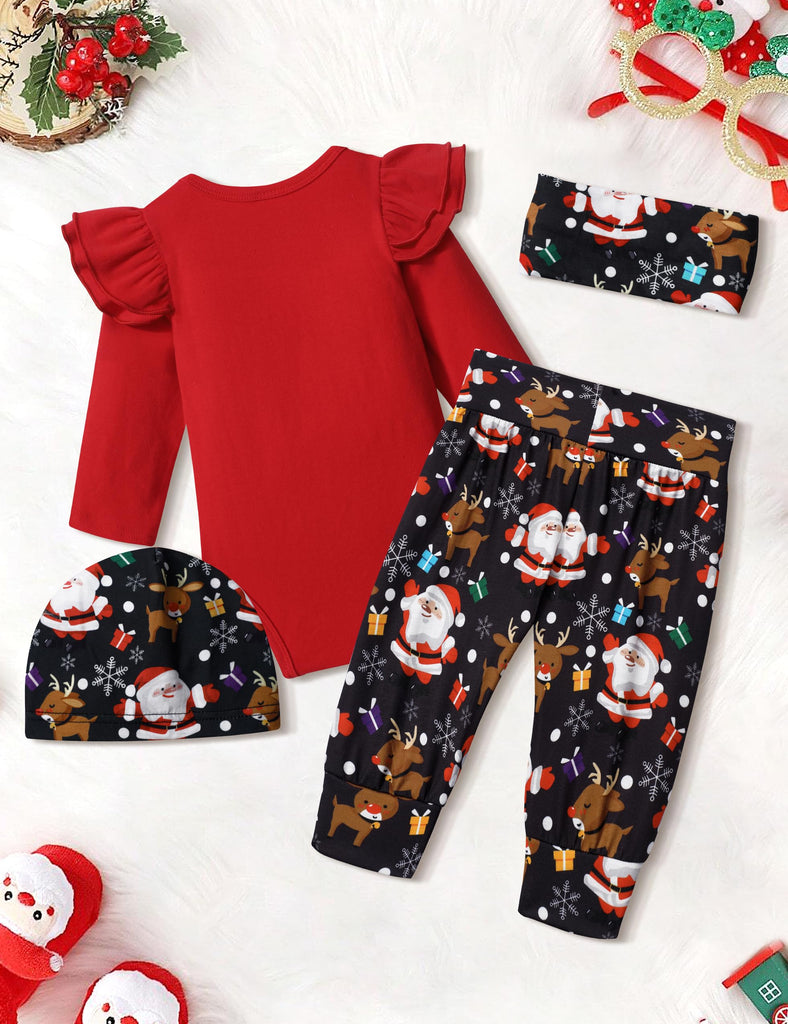 My First Christmas Baby Girl Outfit Snowman Print Romper Pant Sets