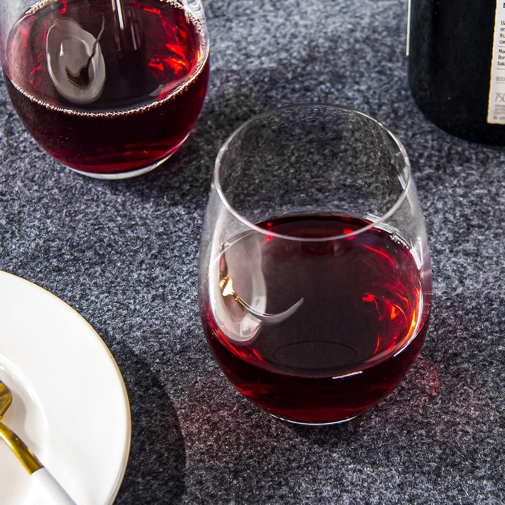 Stemless Wine Glasses Set of 12, 15 Ounce Smooth Rim Standard Wine Glass Tumbler for Red, White Wine, Dishwasher Safe