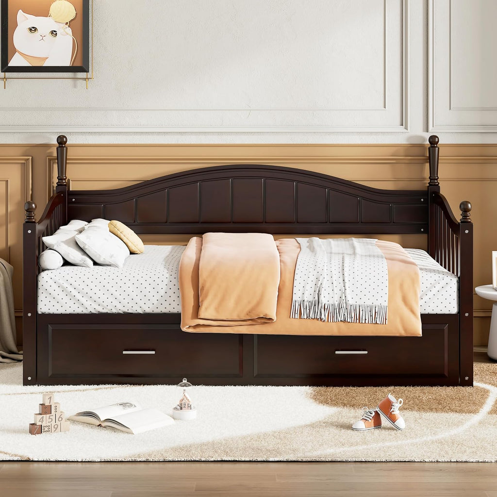 Modern Wood Daybed with Pop Up Trundle Twin to King Extendable Sofa Bed Frame for Kids Teens Adults/No Box Spring