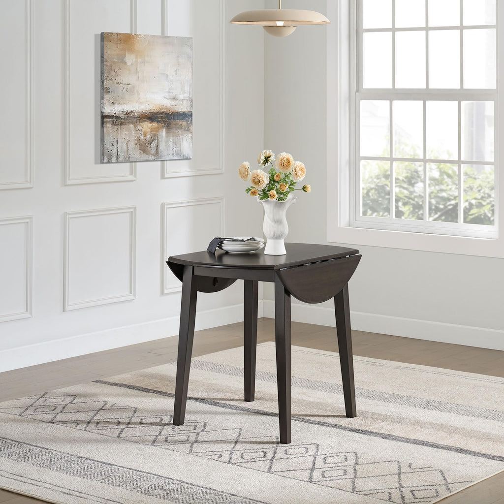 Hinged Drop Leaf Dining Table, 22-36" Round Tabletop, Dark Brown