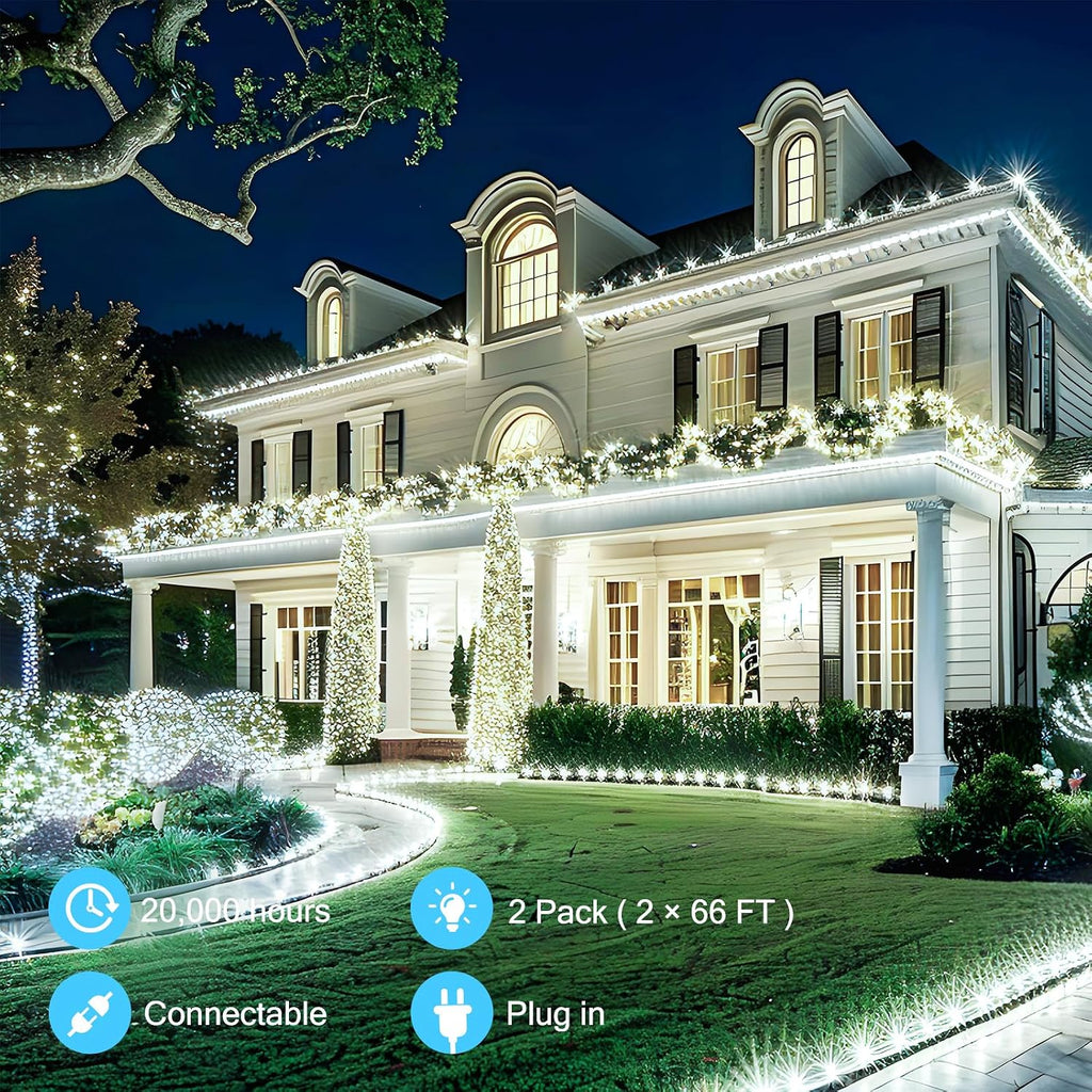2 Pack Total 132ft 200LED Outdoor C9 LED Christmas String Lights, Plug-in Connectable Waterproof Roofline String