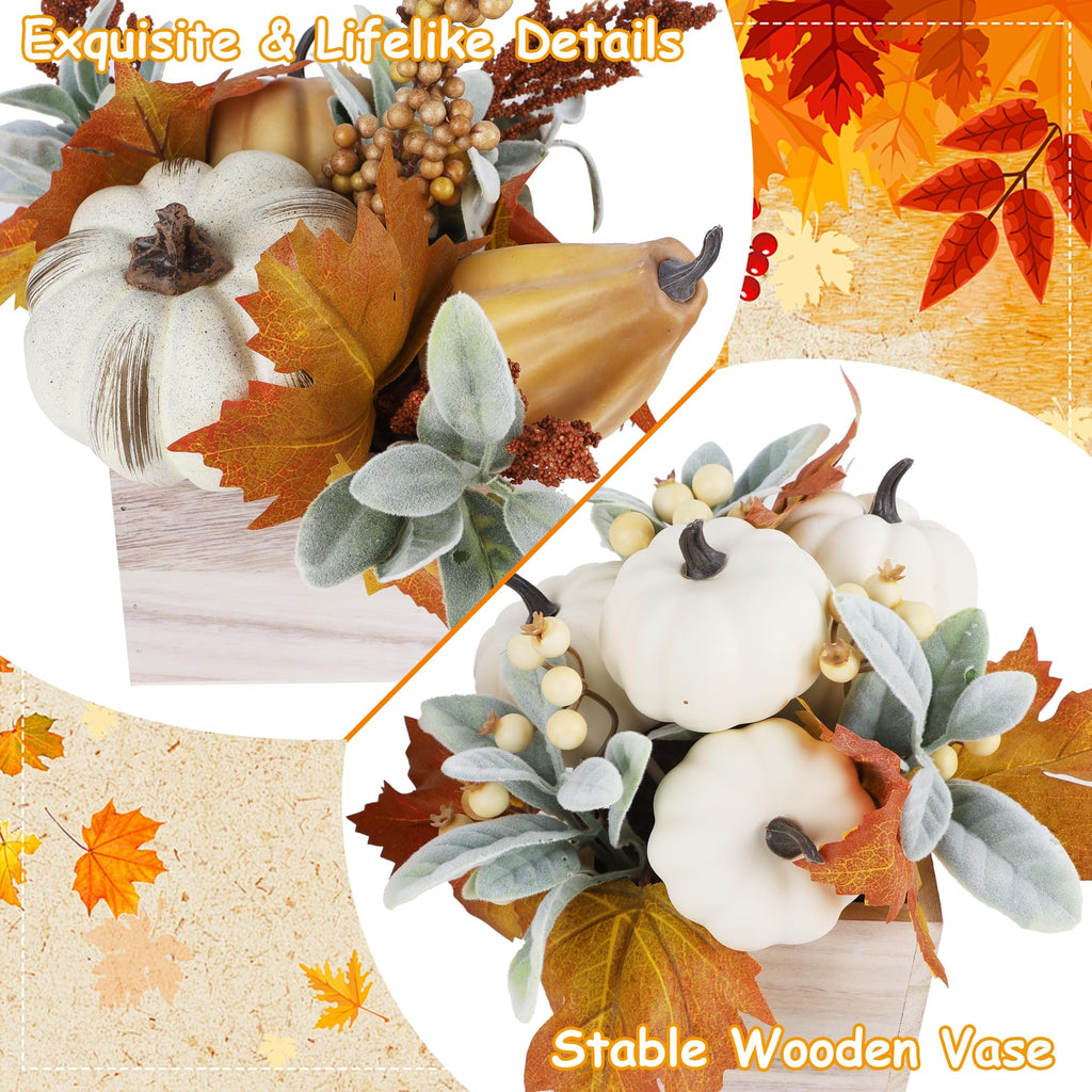Fall Decorations Artificial Pumpkin Gourd Berries Leaves, 2 Pack