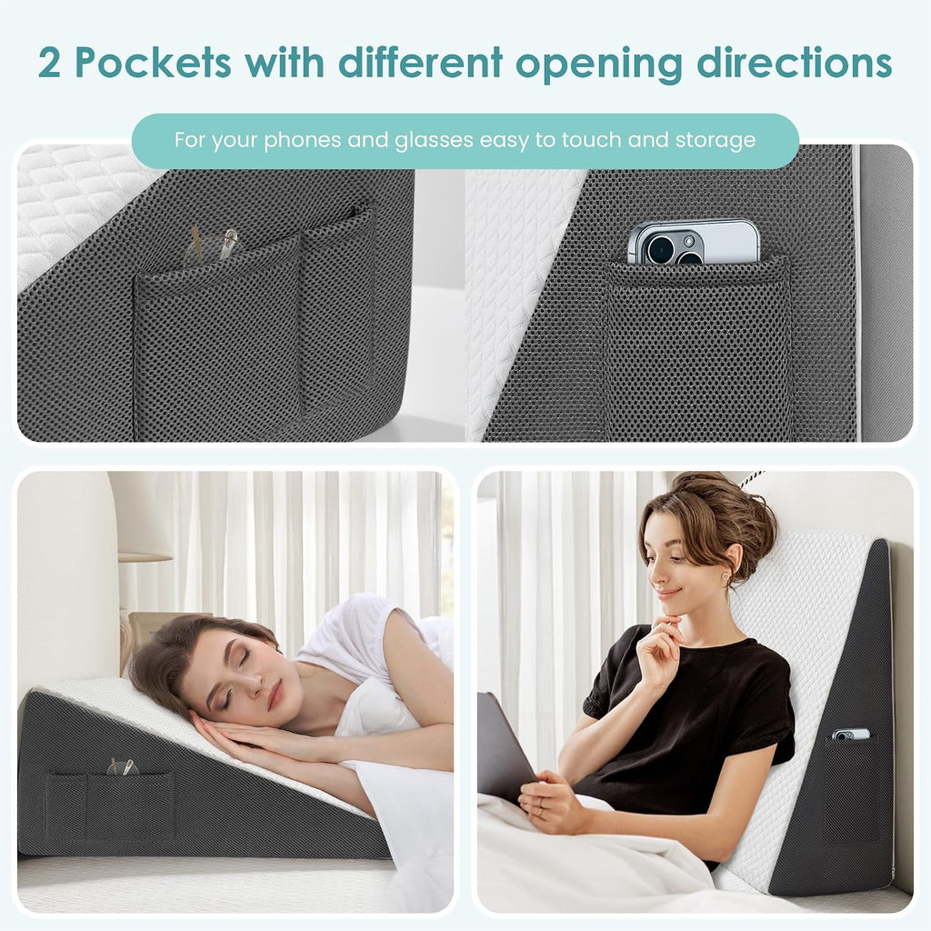 10-inch Bed Wedge Pillow for Sleeping Back Support Pain Relief | Cooling Memory Foam Incline Wedge for Sleeping After