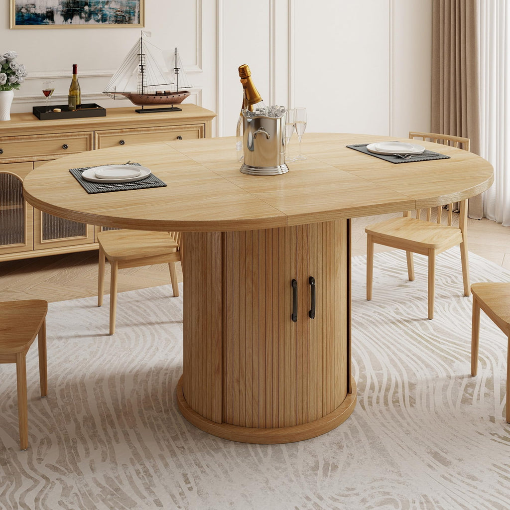 47.2"-63" Extendable Dining Room Table for 4-8, Round-to-Oval Expandable Dining Table with Dust-Proof 2-Tier Shelf