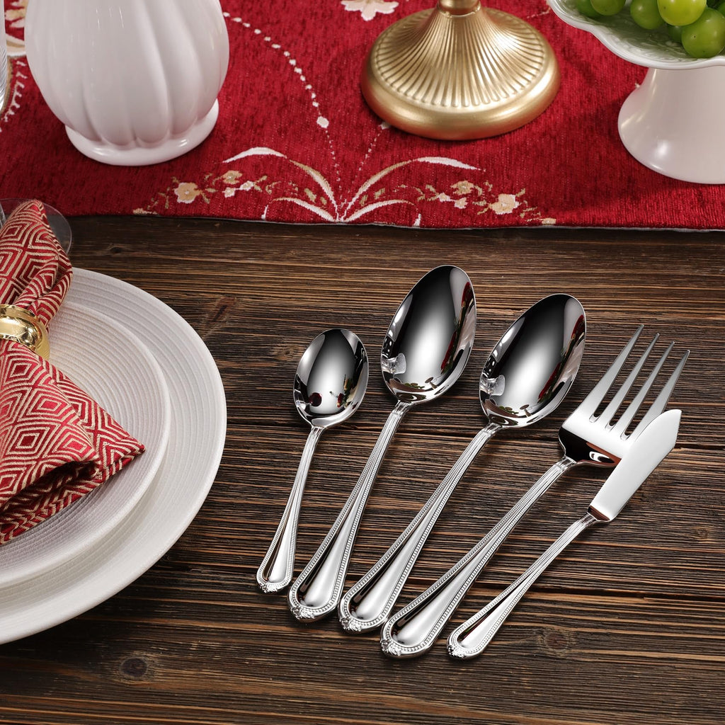 Premium Pearl Edge 20/45/65-Piece Silverware Set (45, Silver)