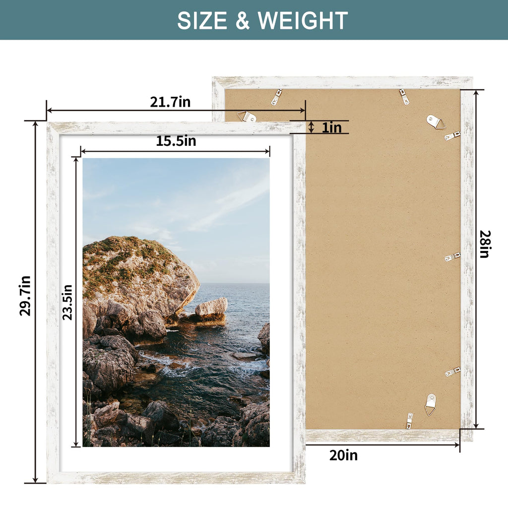 20x28 Poster Frame with 16x24 Mat - Plexiglass Wooden Picture Frames for Photo Wall Gallery Mounting